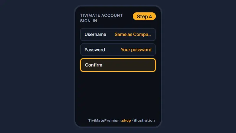 Step 4: signing in to the TiviMate Premium account on the TV