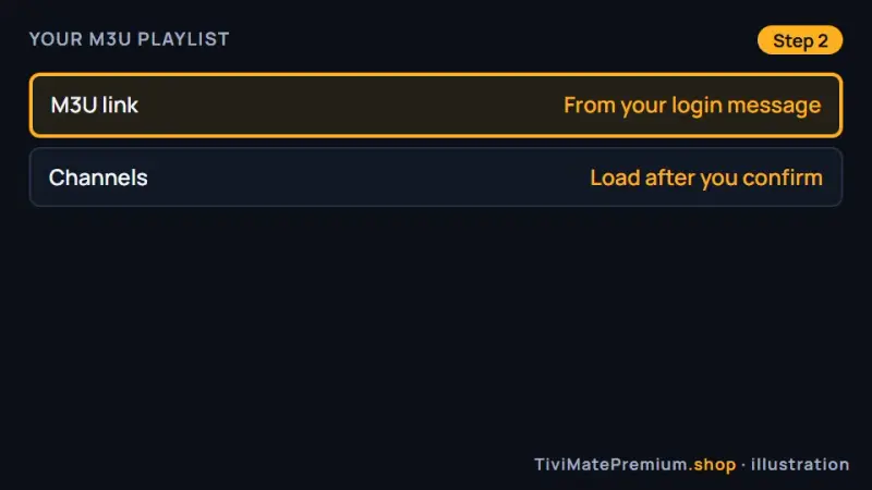 Entering the M3U playlist link from the login message into TiviMate