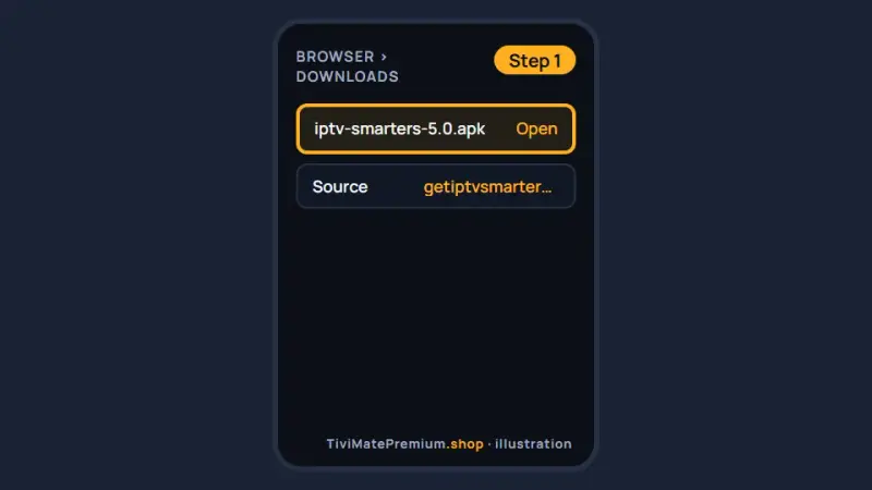 Android phone browser downloading the official IPTV Smarters APK from getiptvsmarters.com