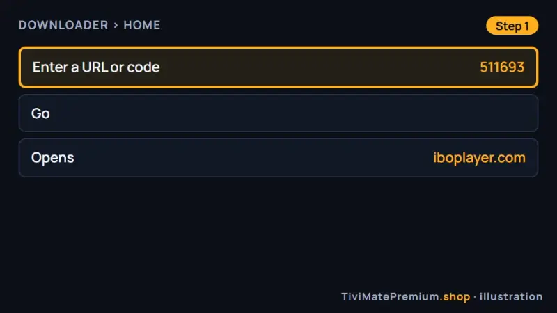 Downloader code 511693 entered to install IBO Player on a Fire TV Stick