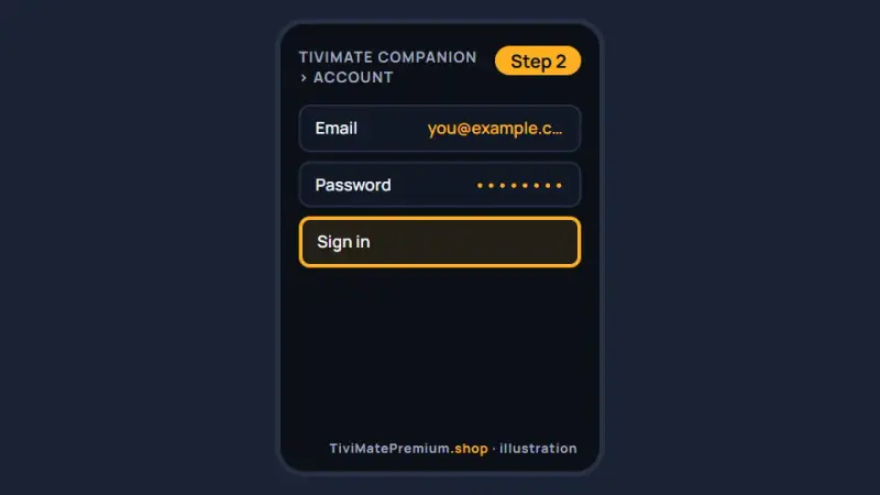 Step 2: signing in to a TiviMate account in the Companion app before choosing a plan