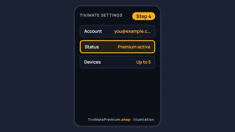 Signing in to the same account in TiviMate on the TV to unlock Premium