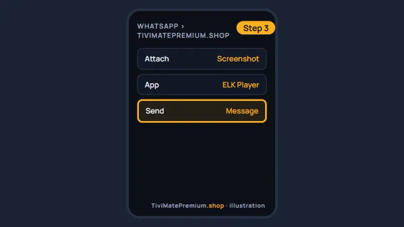 WhatsApp chat on an iPhone with the ELK Player screenshot attached