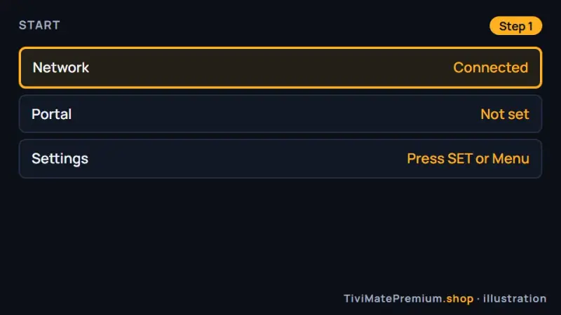 MAG box start screen after power-on, before the portal is set
