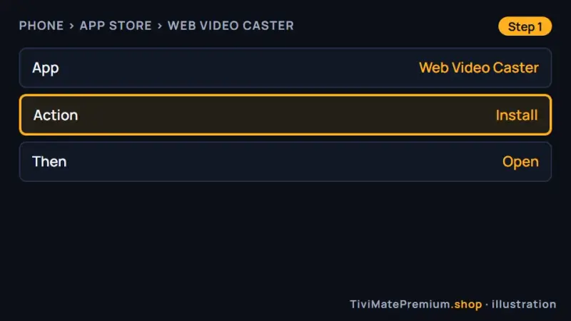 Web Video Caster listing in a phone app store with Install selected