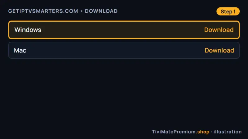 IPTV Smarters official download page with the Windows installer selected